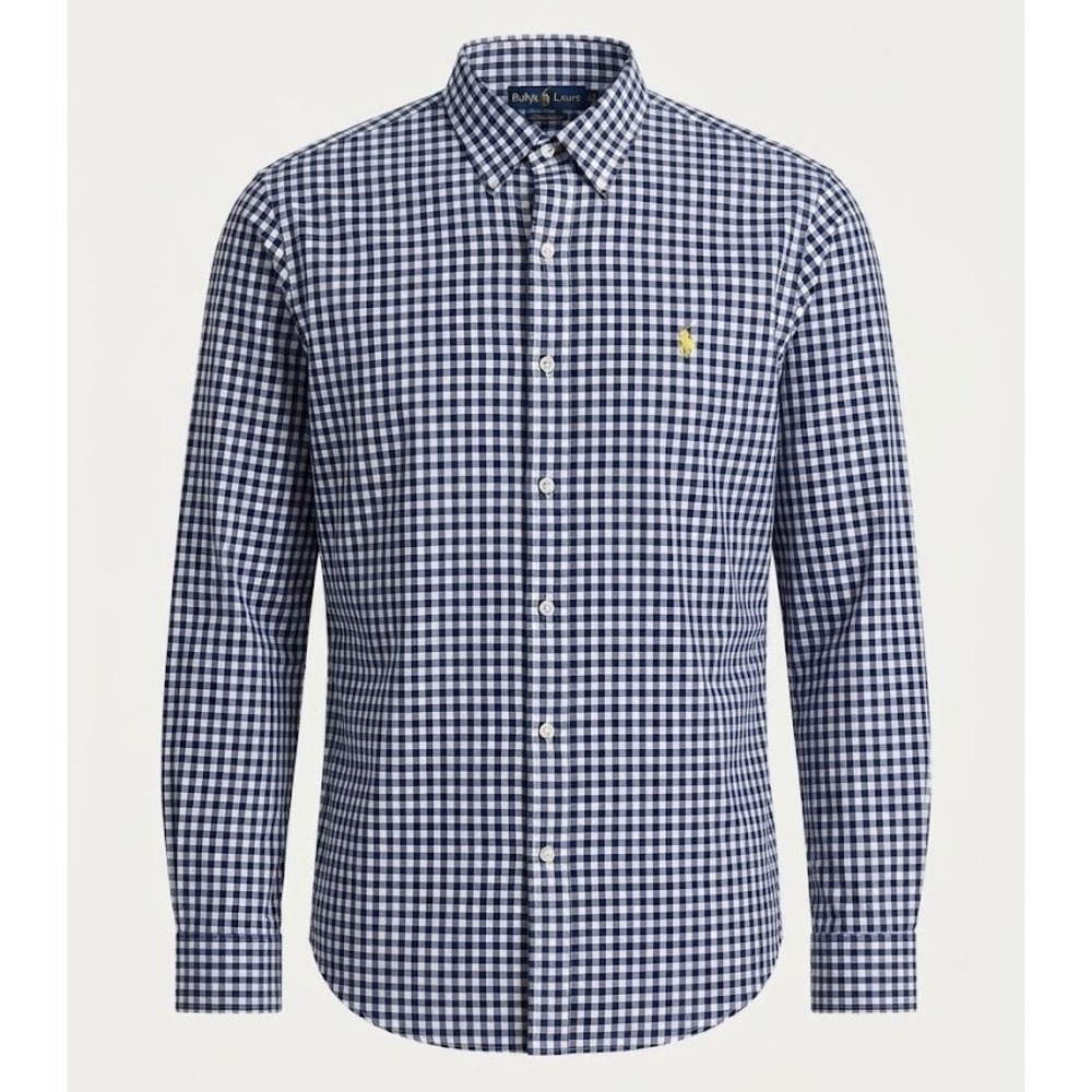 Ralph Lauren Mens Custom Fit Button Down Check Shirt Blue White Large L - AC